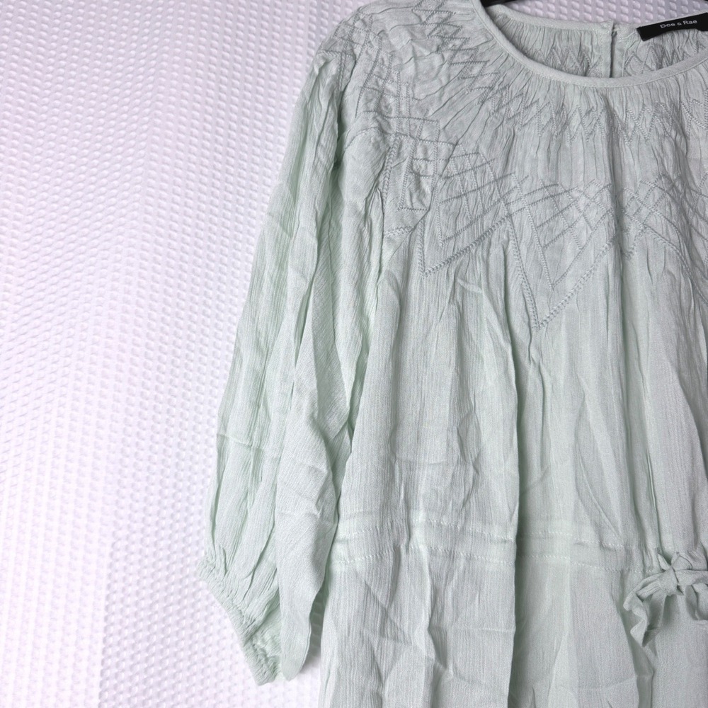 Doe & Rae Blouse Women Medium Mint Green Embroidered Peplum Boho 3/4 Sleeve - Picture 9 of 9